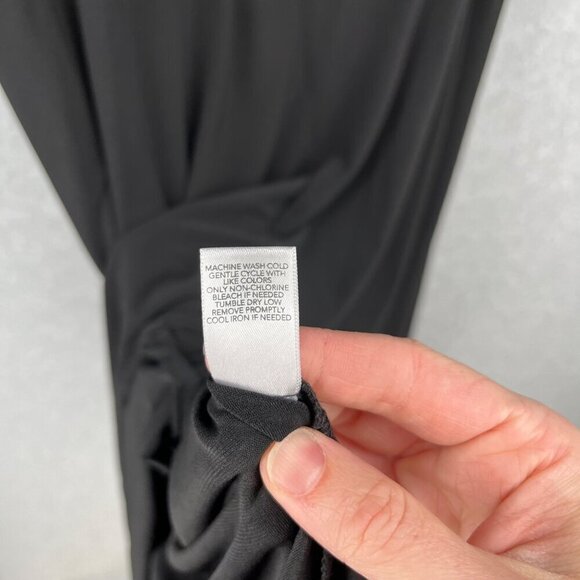 CJ Banks Faux Wrap Dress Size 1X Black Ruched Waist Half Sleeve Stretch Knit NEW - Picture 8 of 13